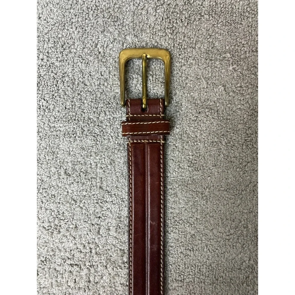 Cole Haan Mens Brown Leather Belt Solid Brass Buckle Crafted in England Size 34